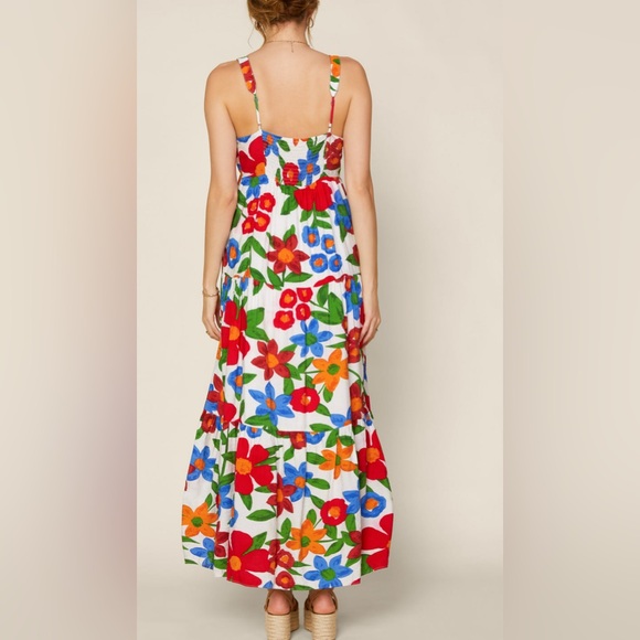 Skies Are Blue Women Isabel Colorful Floral Smock Sleeveless Maxi Dress Size M - Picture 2 of 8